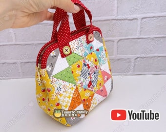 No.135 Triangle Patchwork Pouch, PDF Pattern Only, Hand Sewing, YouTube Tutorial, No Written Instructions