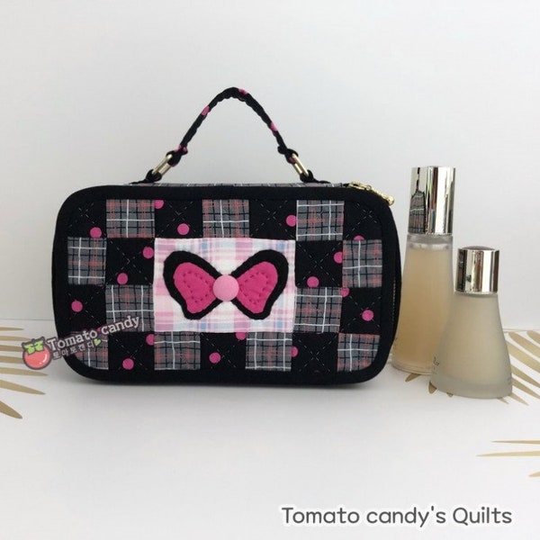 No.108  Double Pocket Cosmetic Pouch with Double Zippers. Hand Sewing Pattern Only, YouTube Tutorial, No Written Instructions.