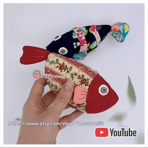 No.036 Fish shape coin purse. Hand Sewing Pattern Only, YouTube Tutorial, No Written Instructions, Instant Download PDF.