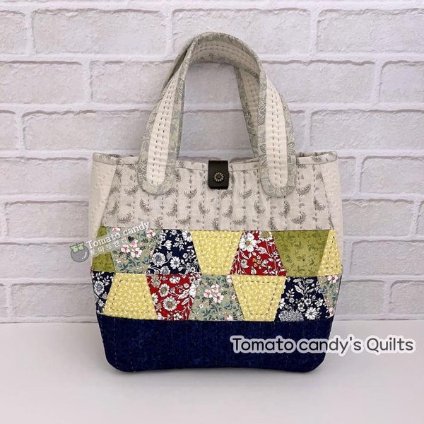 No.073 Tumbler Patchwork Tote Bag. Hand Sewing Pattern Only, YouTube Tutorial, No Written Instructions, Instant Download PDF.