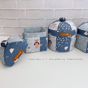 No.267 Patchwork Fabric Box Pattern – 3 Shapes (Round, Square, Hexagon), Hand Sewing, No Written Instructions, YouTube Tutorial, PDF pattern