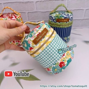 Patrón de costura en PDF para estuche cilíndrico con cremallera n.° 214, costura a mano, tutorial de YouTube, sin instrucciones escritas.
