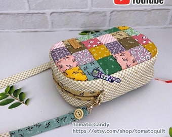 No.191 Patchwork mini bag. Hand Sewing Pattern Only, YouTube Tutorial, No Written Instructions, Instant Download PDF.
