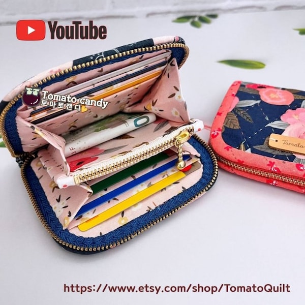 No.179 Fabric card zipper wallet. Hand Sewing Pattern Only, YouTube Tutorial, No Written Instructions, Instant Download PDF.