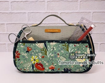 No.233 Sewing tools storage bag with basket inside. Hand Sewing Pattern Only, YouTube Tutorial, No Written Instructions.