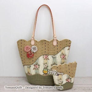 No.122 Wave Tote Bag & Pouch, PDF Pattern Only, Hand Sewing, YouTube Tutorial, No Written Instructions
