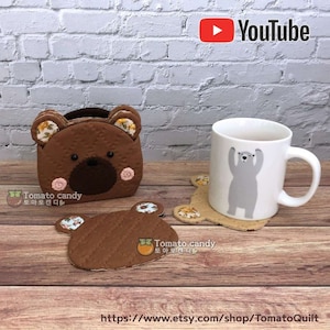 131 Onderzetter en houder in de vorm van een schattige beer, alleen met de hand naaipatroon, YouTube-tutorial, geen schriftelijke instructies, pdf direct te downloaden.