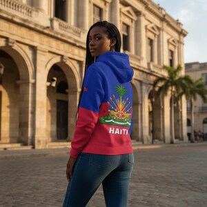 Haitian Flag Haiti Coat of Arms Pullover Hoodie Men's Women's (Kid's Drawstring-free Hoodie) image 4