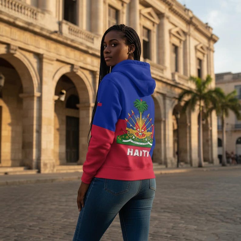 Haitian Flag Haiti Coat of Arms Pullover Hoodie Men's Women's (Kid's Drawstring-free Hoodie) image 4