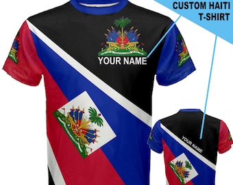 Custom Name Haiti Coat of Arms Flag T-shirt
