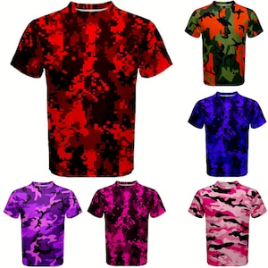 Military Digital Red, Green, Blue. Purple, Teal Camouflage T-shirt