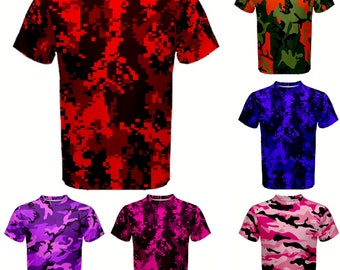 Military Digital Red, Green, Blue. Purple, Teal Camouflage T-shirt