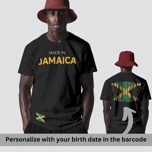 Personlig Jamaicas flagga streckkod med födelsedatum Anpassad barn dam herr T-shirt | Jamaicansk Pride Tee present
