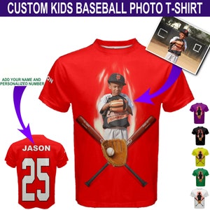 Personalized Kids Baseball Photo Custom Name an Number T-shirt