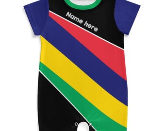 Your Child's Name. Mauritius Flag Personalized Custom Mauritian Newborn Baby Onesie Bodysuit Romper New Mothers Baby Shower Gift