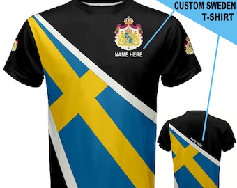 Custom Personalized Name Sweden Flag Men's or Kids T-shirt