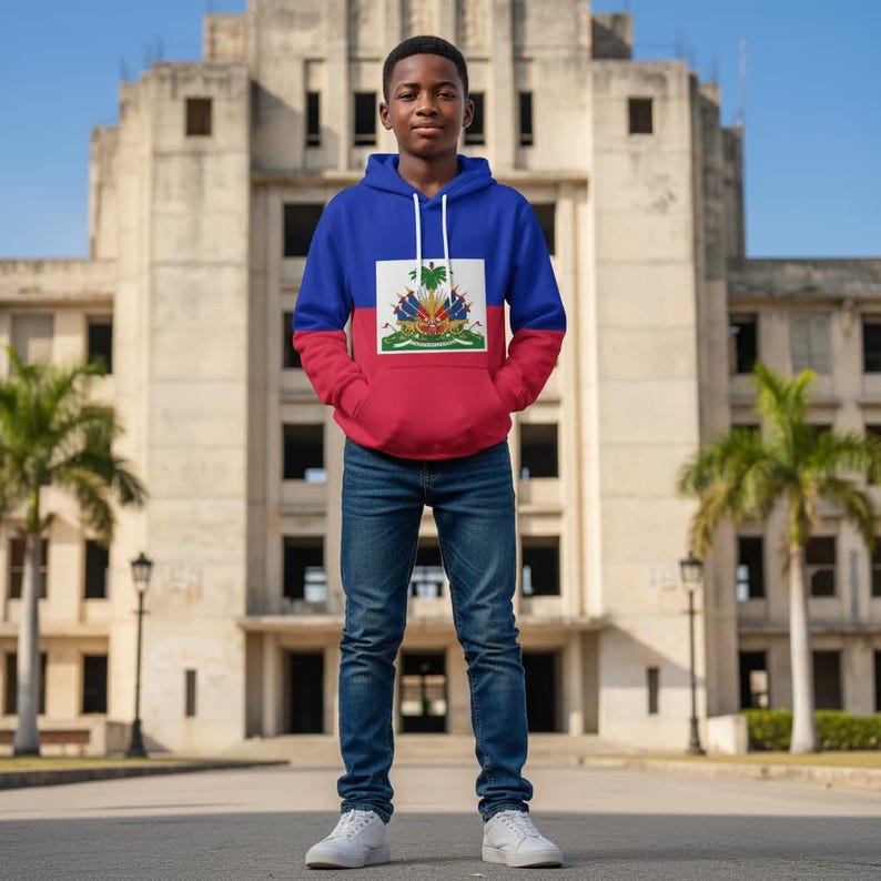 Haitian Flag Haiti Coat of Arms Pullover Hoodie Men's Women's (Kid's Drawstring-free Hoodie) Kids