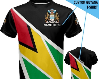 Custom Name Guyana Guyanese Coat of Arms Flag T-shirt