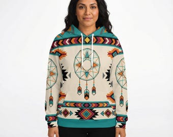 Dreamcatcher Aztec Native Indian Indigenous Tribal Art Pattern Women's Thick Waffle Knit Hoodie