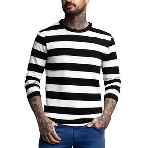 Svartvit randig punkrock emo gotisk herrlångärmad t-shirt. Far son-gåva