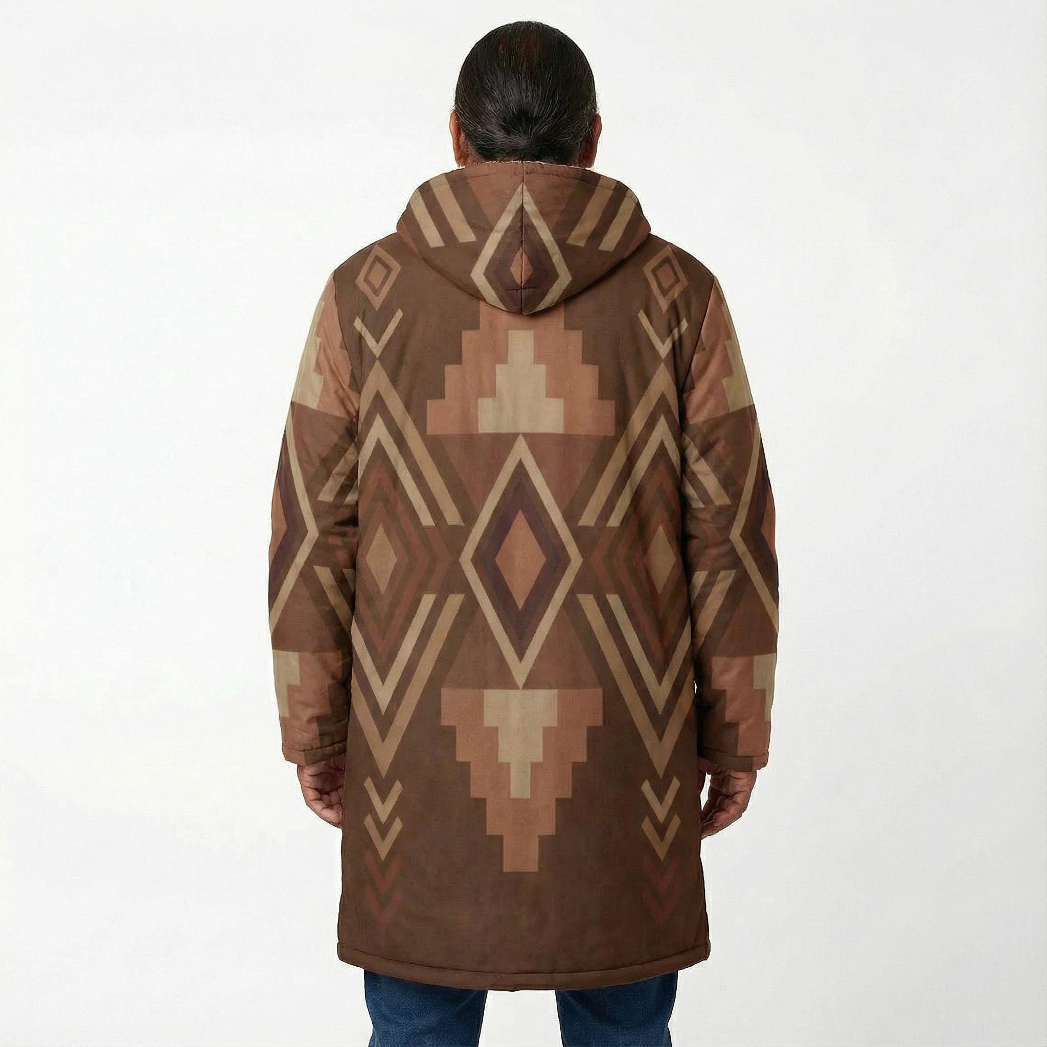 Brown Aztec Retro Geometric Pattern Native Indian Men's Coat Horn ...
