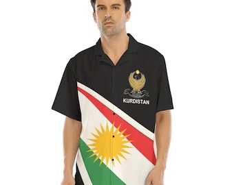 Camisa informal con botones y escudo de armas de la bandera del Kurdistán para hombre