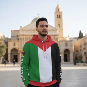 Sudadera con capucha para hombre con la bandera y el escudo de armas del Estado de Palestina. Un regalo ideal.