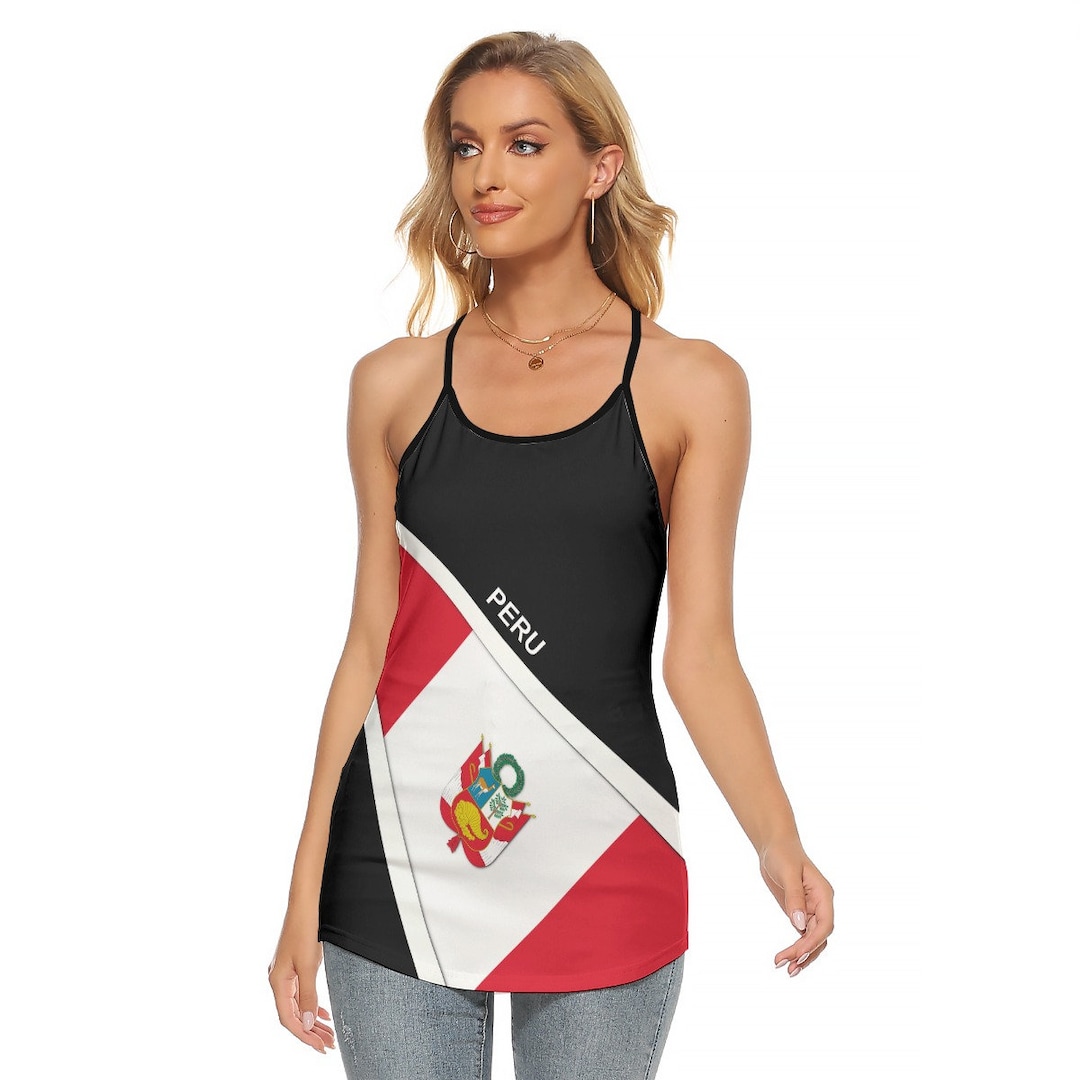 Peruvian Top Peru Flag Women's Criss Cross Open Back Tank Top, Peruvian Pride Summer ...