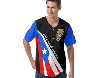 Camiseta de béisbol de manga corta para hombre Boricua con bandera de Puerto Rico