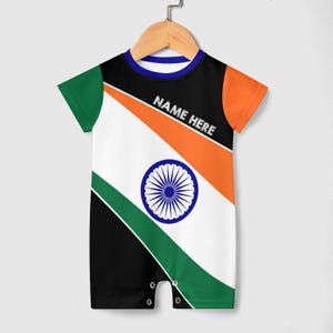 Add Your Child&#39;s Name. India Flag Newborn Baby Onesie Bodysuit Romper