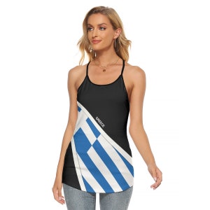 Top de tirantes cruzado con espalda descubierta y la bandera de Grecia para mujer, top halter de verano con orgullo griego, top de yoga con tirantes, regalo de vacaciones en Grecia
