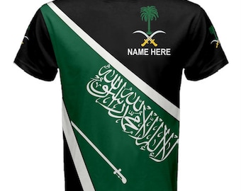 Nome personalizado Bandeira da Arábia Saudita Brasão Camisetas masculinas e infantis