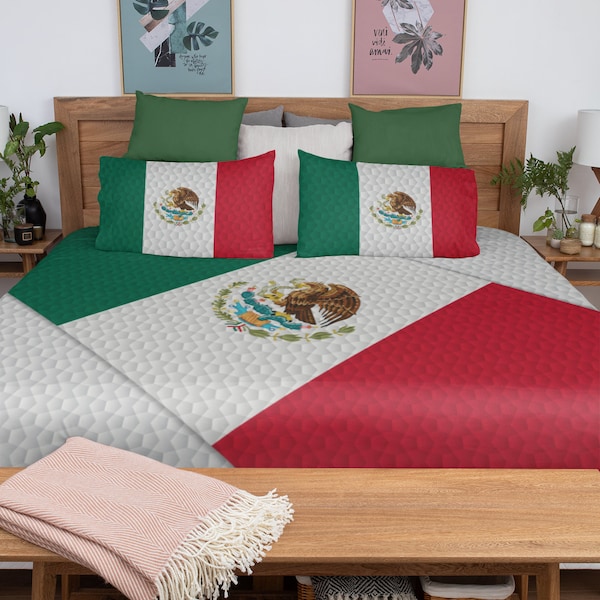 Mexico National Flag Duvet Cover & 2 Matching Pillow Cases Bed Set