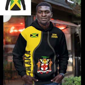 Jamaica Flag Sports Pullover Coat of Arms Black Hoodie