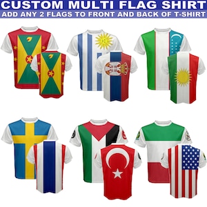 任意の2つの国旗を複数の国旗に追加できる、国旗ミックス＆マッチTシャツ
