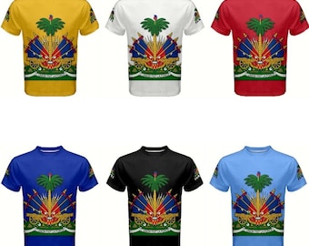 Haitian Flags Coat of Arms T-shirt Colors  *Yellow White Red Blue Black