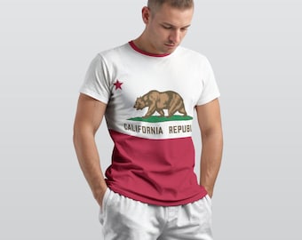 Camiseta para hombre con la bandera de la República de California, la revuelta de la bandera del oso en 1846, bandera histórica, bandera del estado de Cali