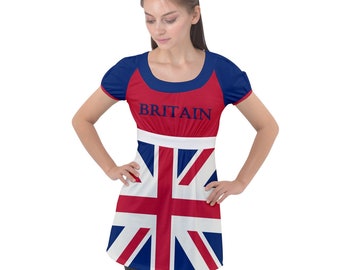 Britain Union Jack Flag Puff Sleeve Tunic Top Dress