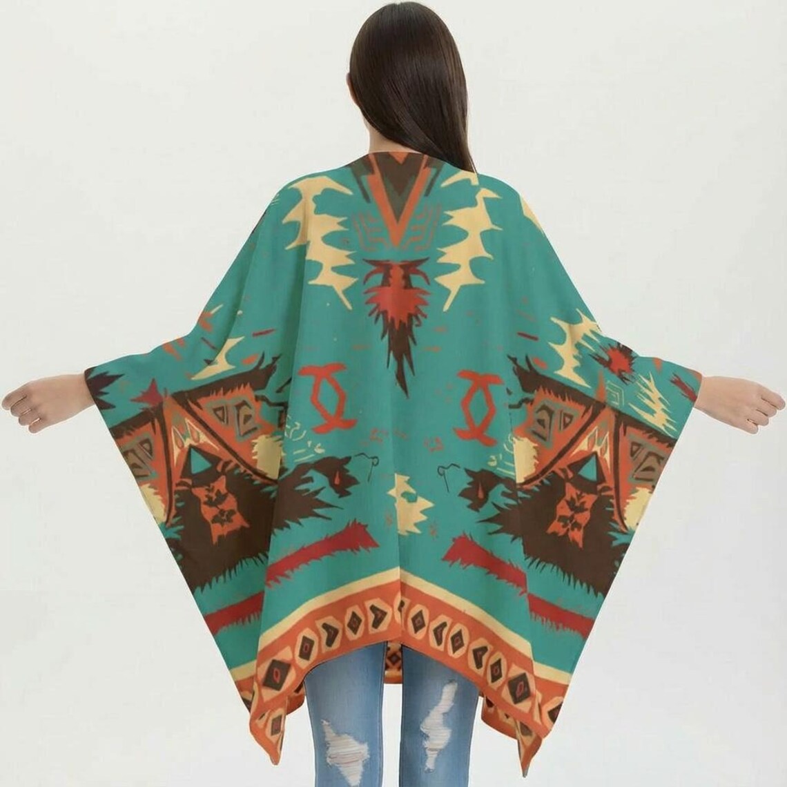Aztec Design Cape Native Indian First Nations Retro Aqua Blue Brown ...