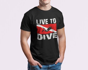 Dykare T-shirt Herr, Lev för att dyka Djuphavsdykning T-shirt, Ocean Diver Present, Dykare T-shirt för honom