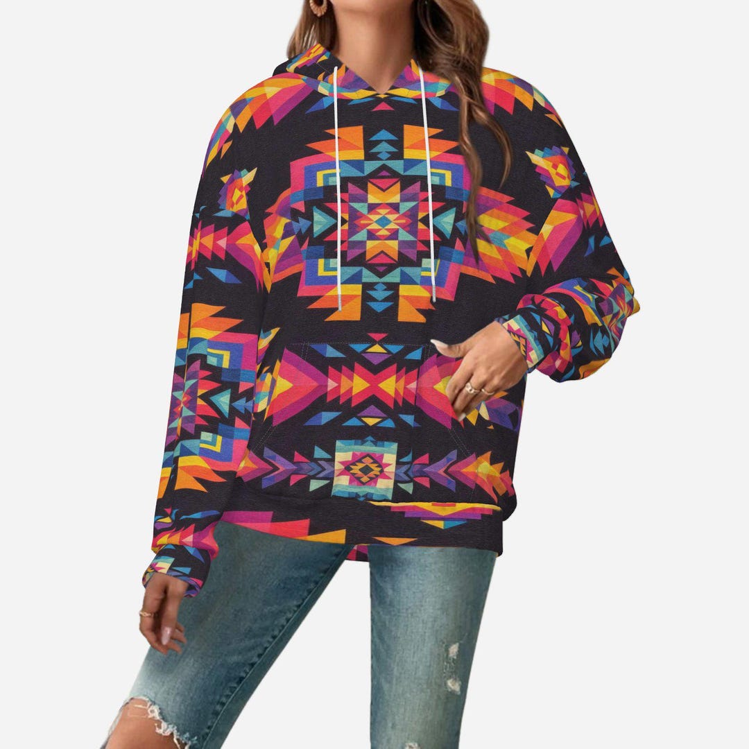Aztec Design Native Indian Pattern Art Women's Knitted Feeling Hoodie ...