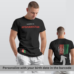 Afghanistan Streckkod T-shirt Personlig, Anpassad Födelsedatum Flagga T-shirt, Afghansk Pride T-shirt, Kabul Gåva