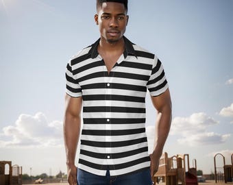 Men's Black Stripe Dress Shirt  White Collar, Long Sleeve Cotton Blend -  Etsy