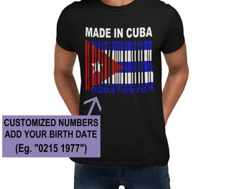 Cuba Add Your Birth Date to Barcode Numbers Cuban Flag Personalized T-shirt