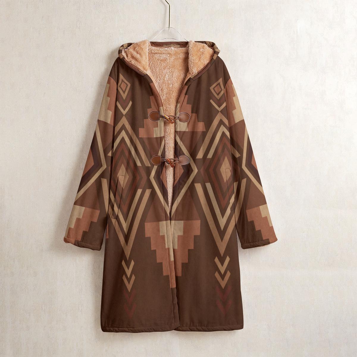 Brown Aztec Retro Geometric Pattern Native Indian Men's Coat Horn ...