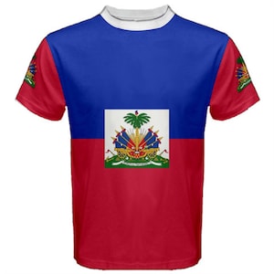 Camiseta de mangas com brasão da bandeira dupla do Haiti