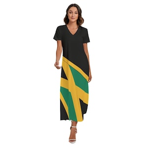 Jamaica Cross Flag Elegant Women&#39;s Party Dress With Side Slit