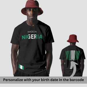 Personlig Nigerias flagga-t-shirt med streckkod, anpassad födelsedatum-t-shirt för barn, kvinnor och män, nigeriansk kulturarv-t-shirt, Lagos-present, Naija-present