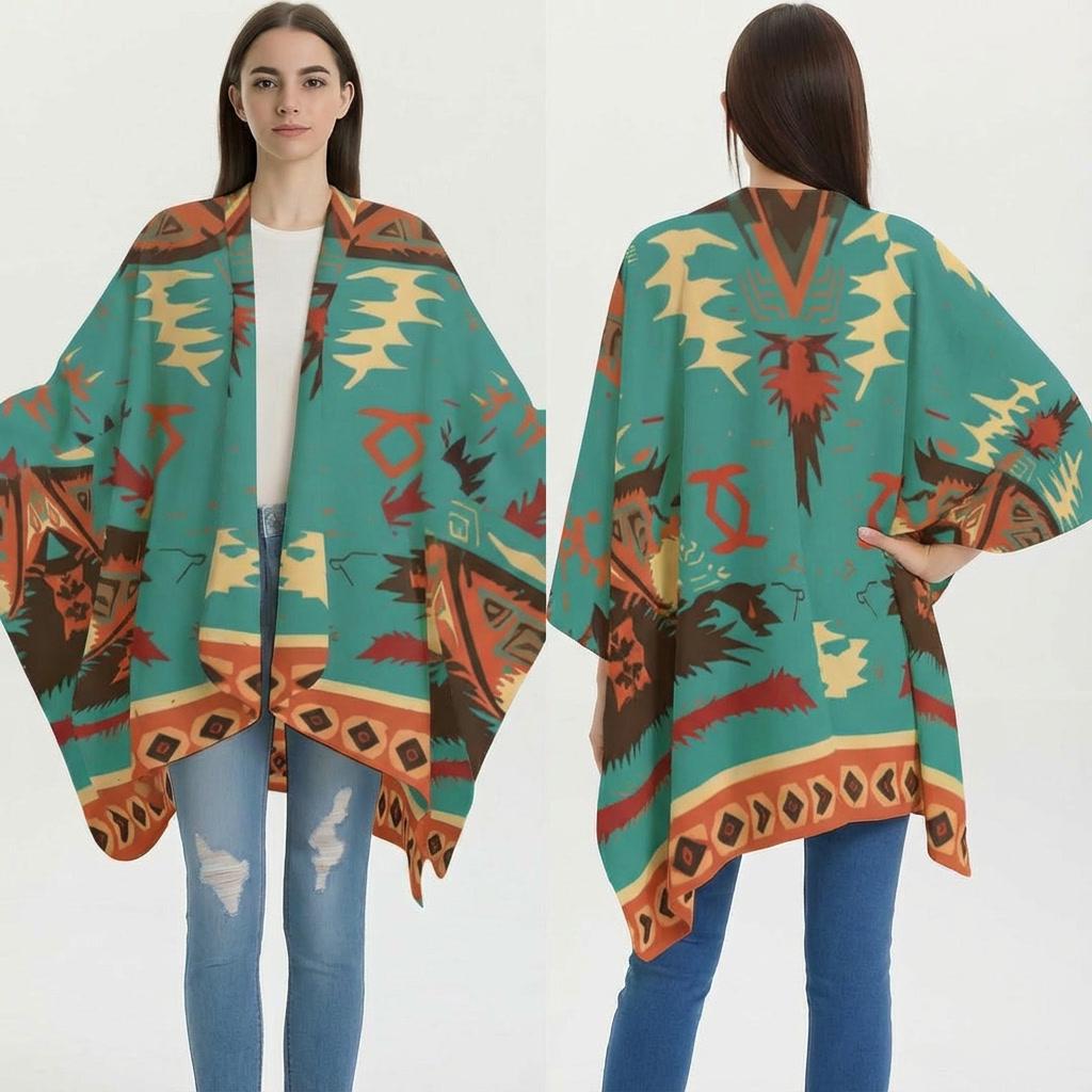 Aztec Design Cape Native Indian First Nations Retro Aqua Blue Brown ...