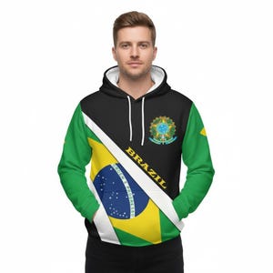 Brazil Flag Brazilian Coat of Arms Pullover Mens Hoodie Man or Womens Gift